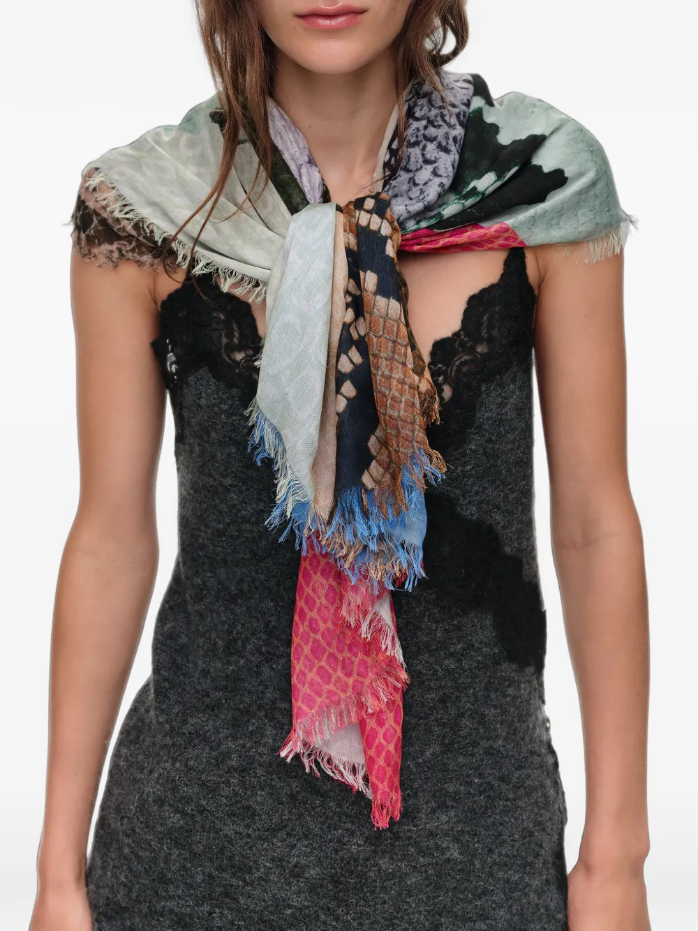 BIMBA Y LOLA Sjaal met geometrisch patchwork en serpentine-patroon Blauw