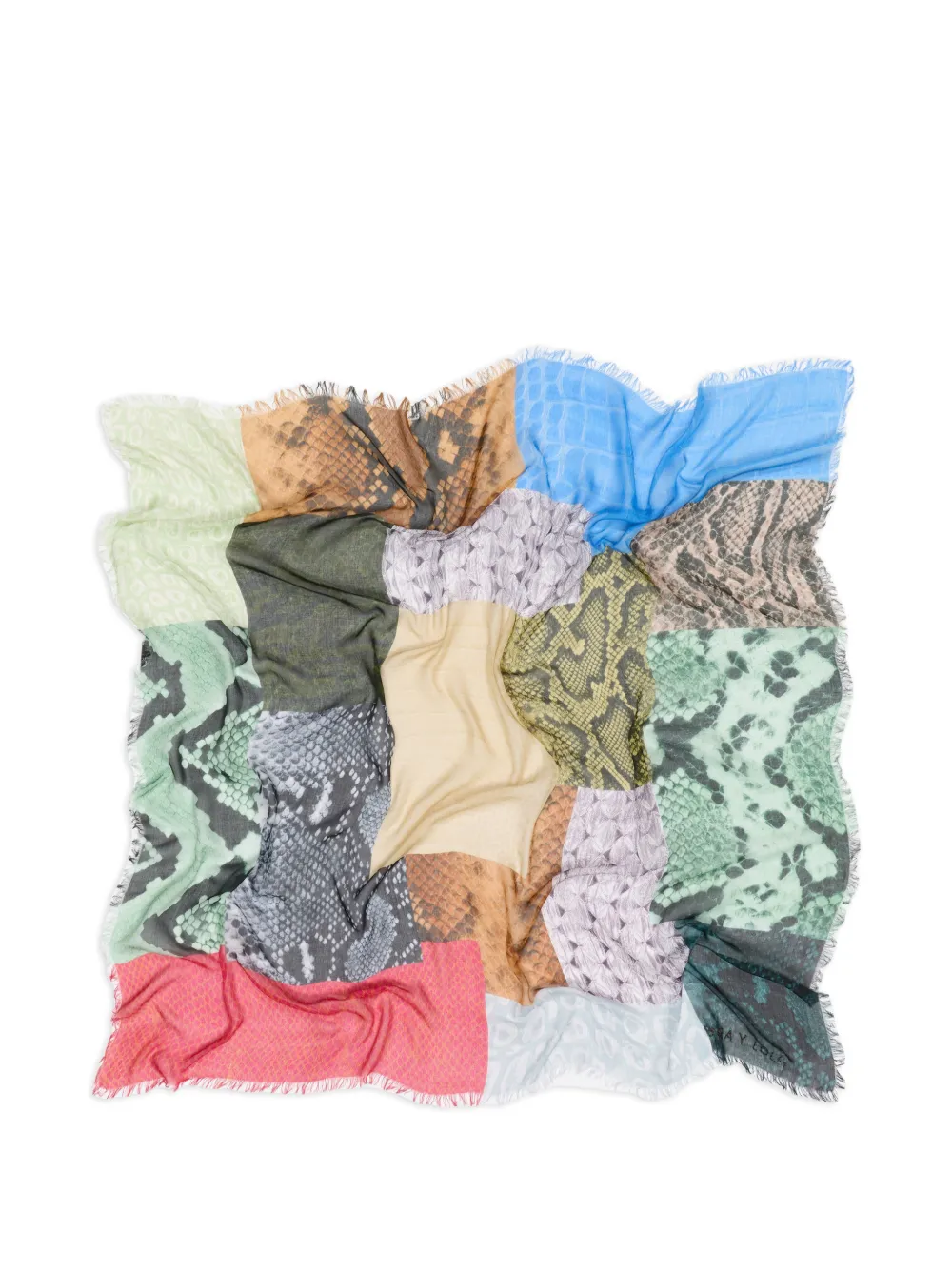 BIMBA Y LOLA Sjaal met geometrisch patchwork en serpentine-patroon Blauw