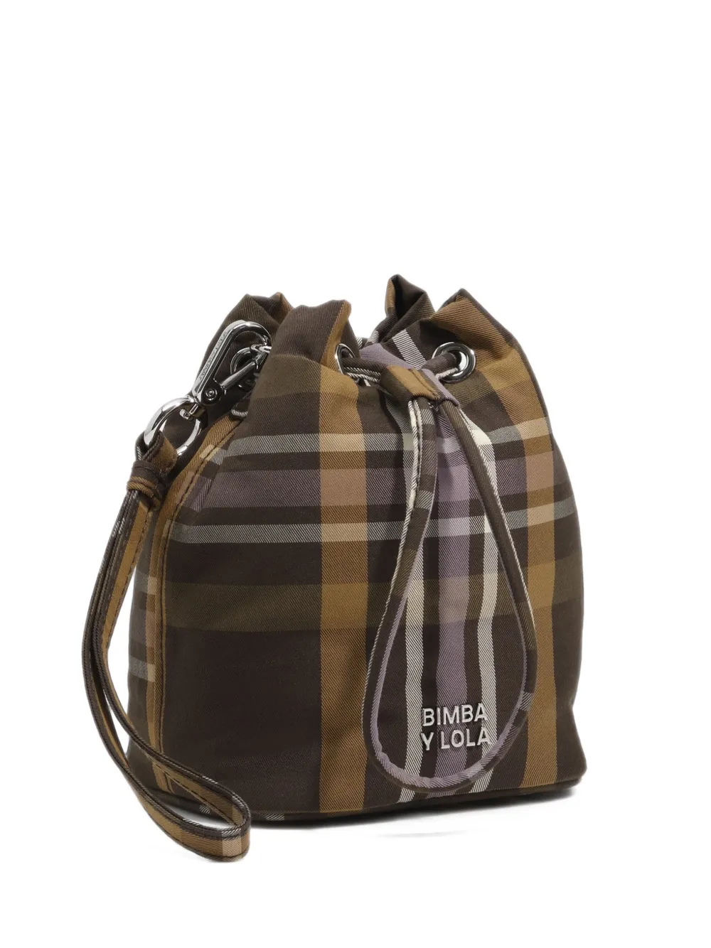 BIMBA Y LOLA hunter green tartan jacquard bucket bag - Marrone