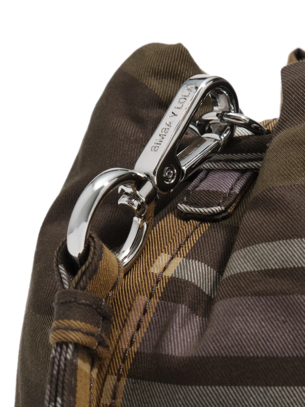 BIMBA Y LOLA Hunter Green bucket-tas met tartan-ruit en jacquard Bruin