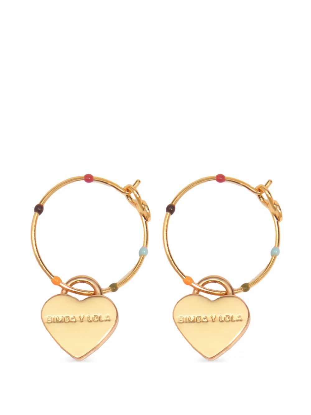 BIMBA Y LOLA medium hoop earrings with enamel heart and multicolored logo - Oro