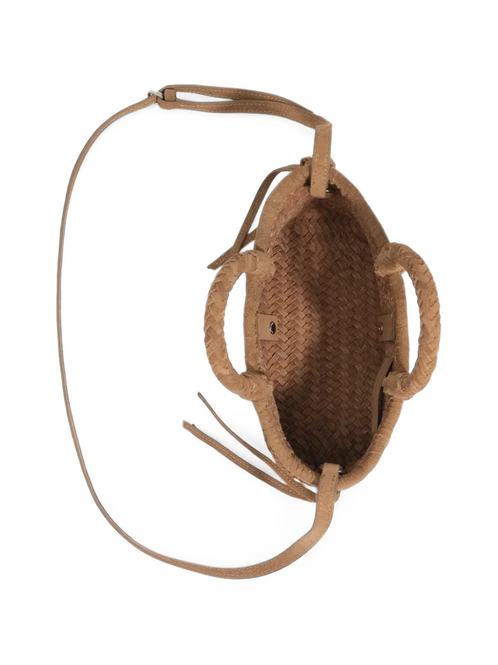 BIMBA Y LOLA Kleine Camel geplooide suède crossbodytas Bruin
