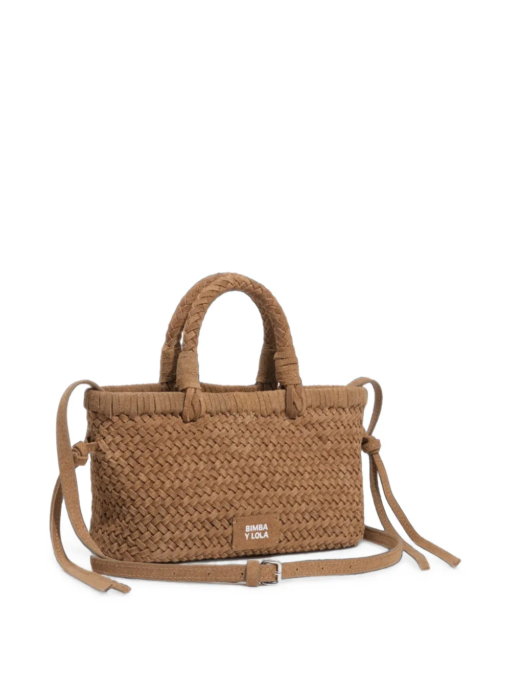 BIMBA Y LOLA Kleine Camel geplooide suède crossbodytas Bruin
