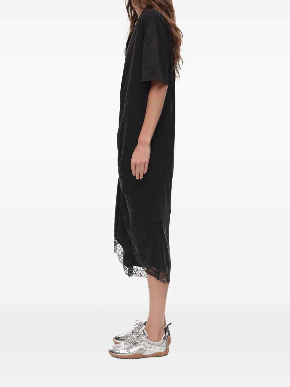 BIMBA Y LOLA T-shirtjurk van twee materialen met geknoopt detail Zwart