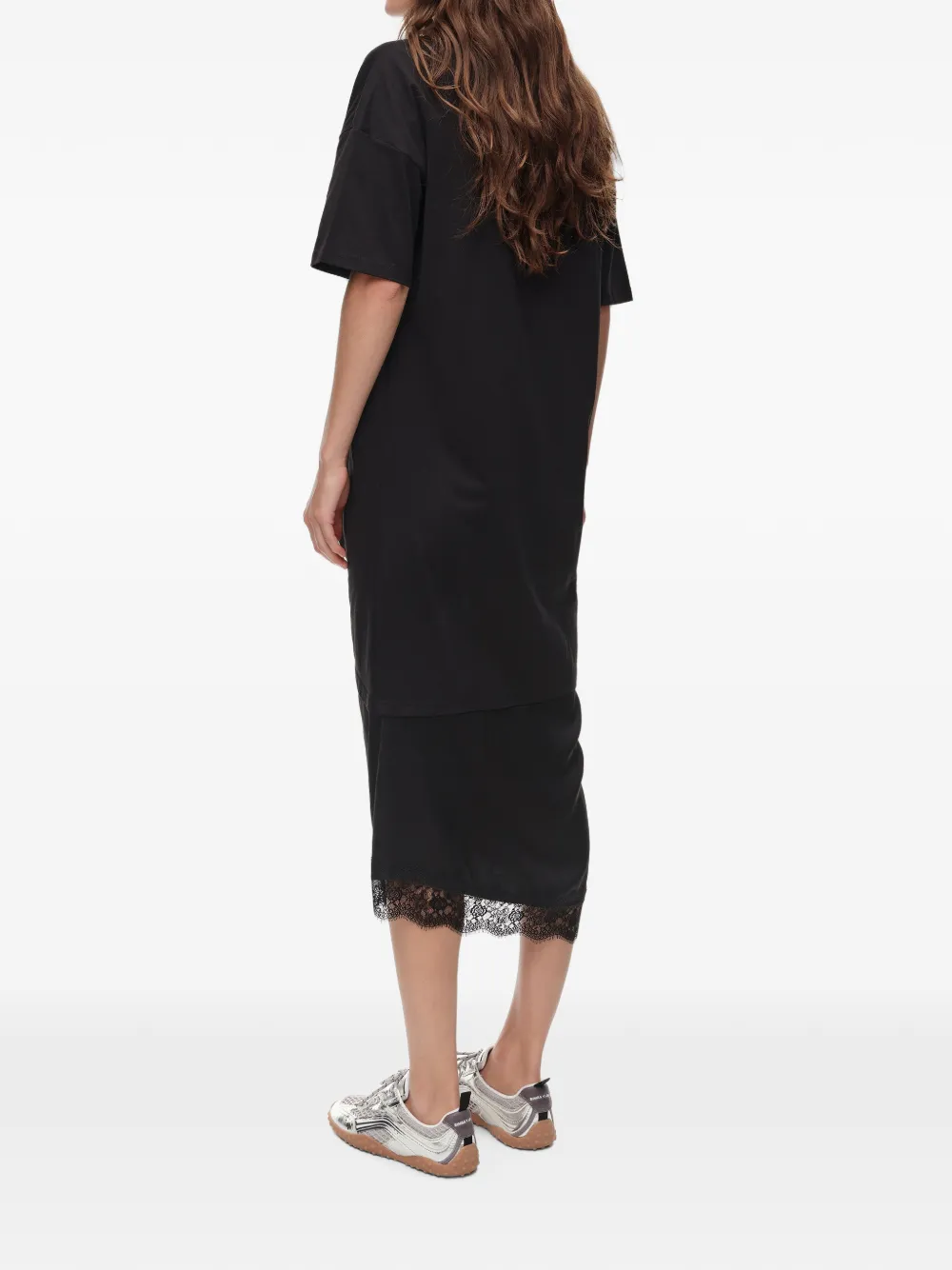 BIMBA Y LOLA T-shirtjurk van twee materialen met geknoopt detail Zwart