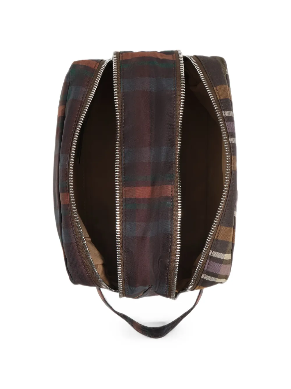 BIMBA Y LOLA Groot dubbel make-uphoesje met gecoate Chocolate Green tartan-ruit Bruin