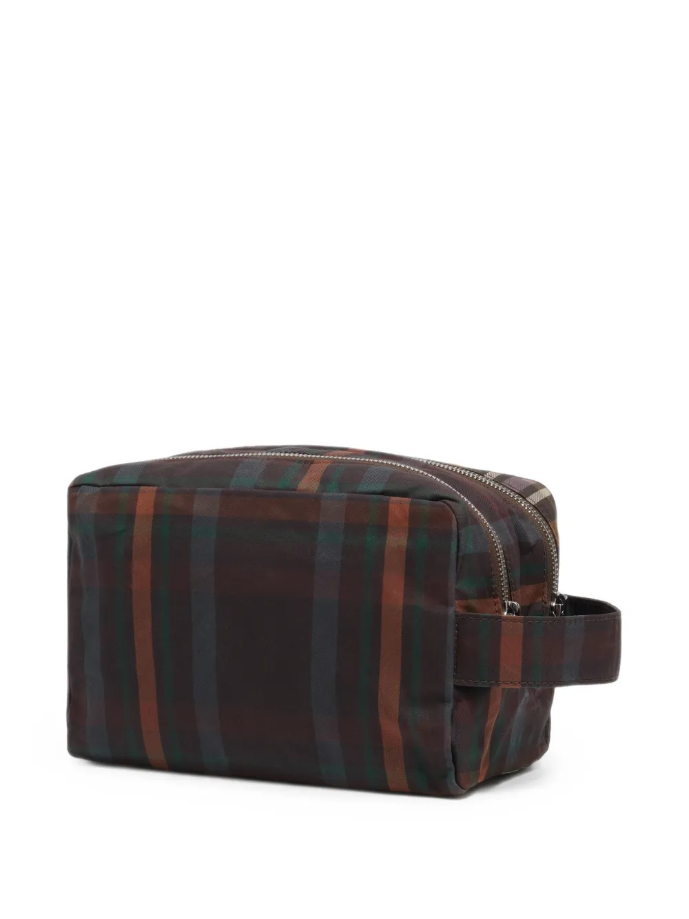BIMBA Y LOLA Groot dubbel make-uphoesje met gecoate Chocolate Green tartan-ruit Bruin