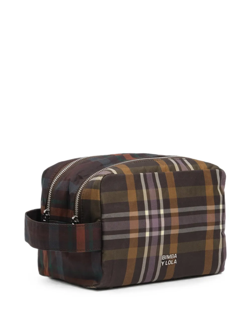 BIMBA Y LOLA large coated chocolate green tartan double make-up case - Marrone