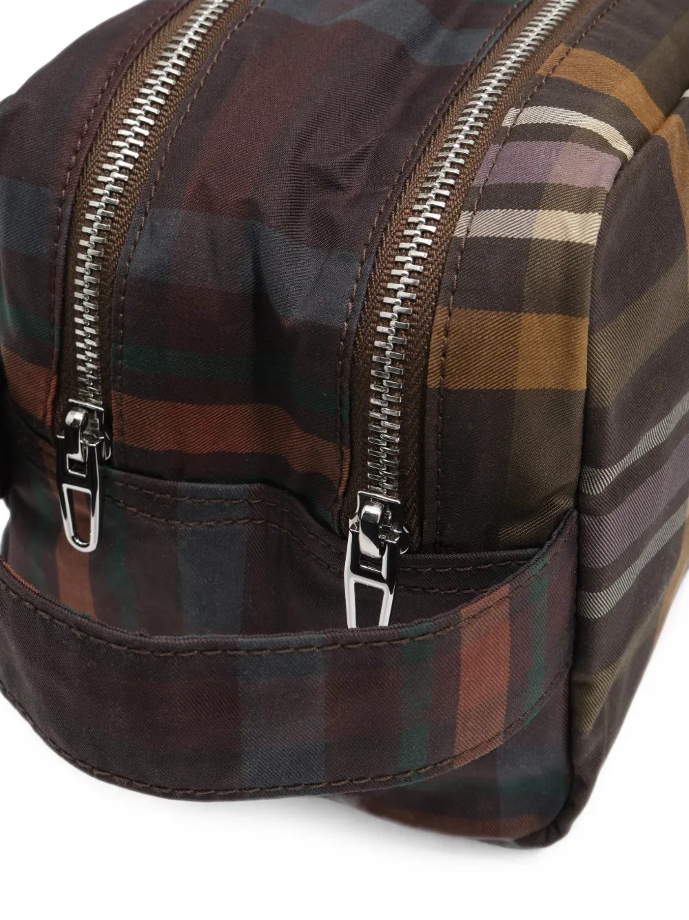BIMBA Y LOLA Groot dubbel make-uphoesje met gecoate Chocolate Green tartan-ruit Bruin