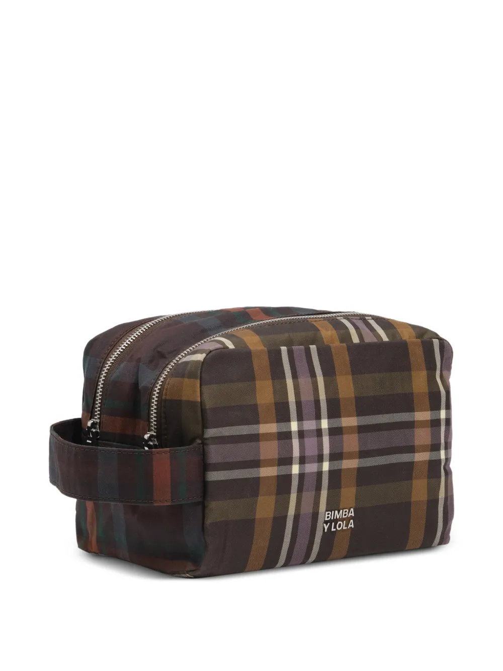 BIMBA Y LOLA large coated chocolate green tartan double make-up case - Marrone
