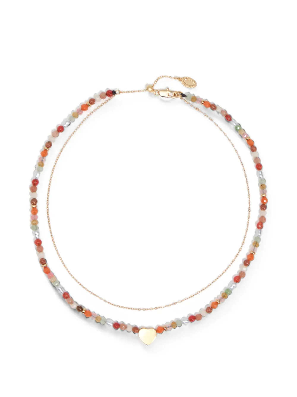 BIMBA Y LOLA double heart necklace with brown stone logo - Oro