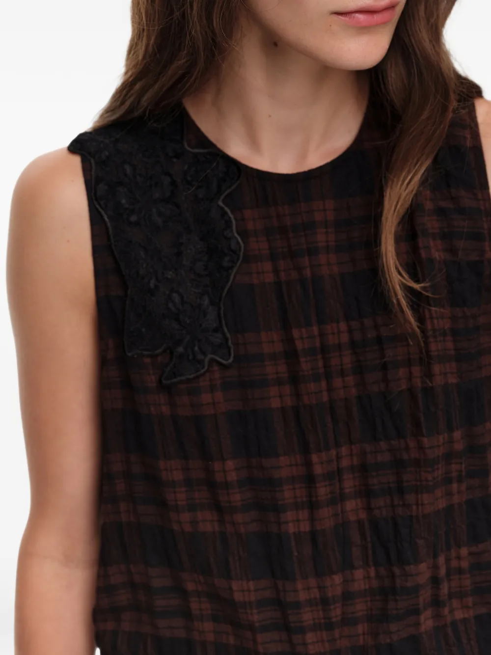 BIMBA Y LOLA Geruite midi-jurk met kanten details Bruin