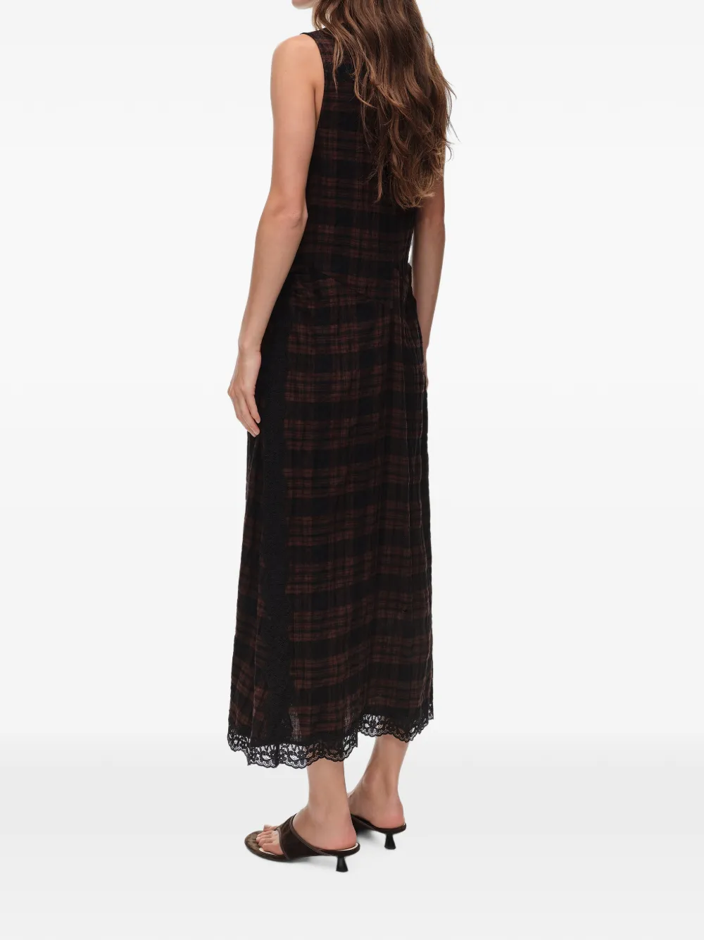 BIMBA Y LOLA Geruite midi-jurk met kanten details Bruin