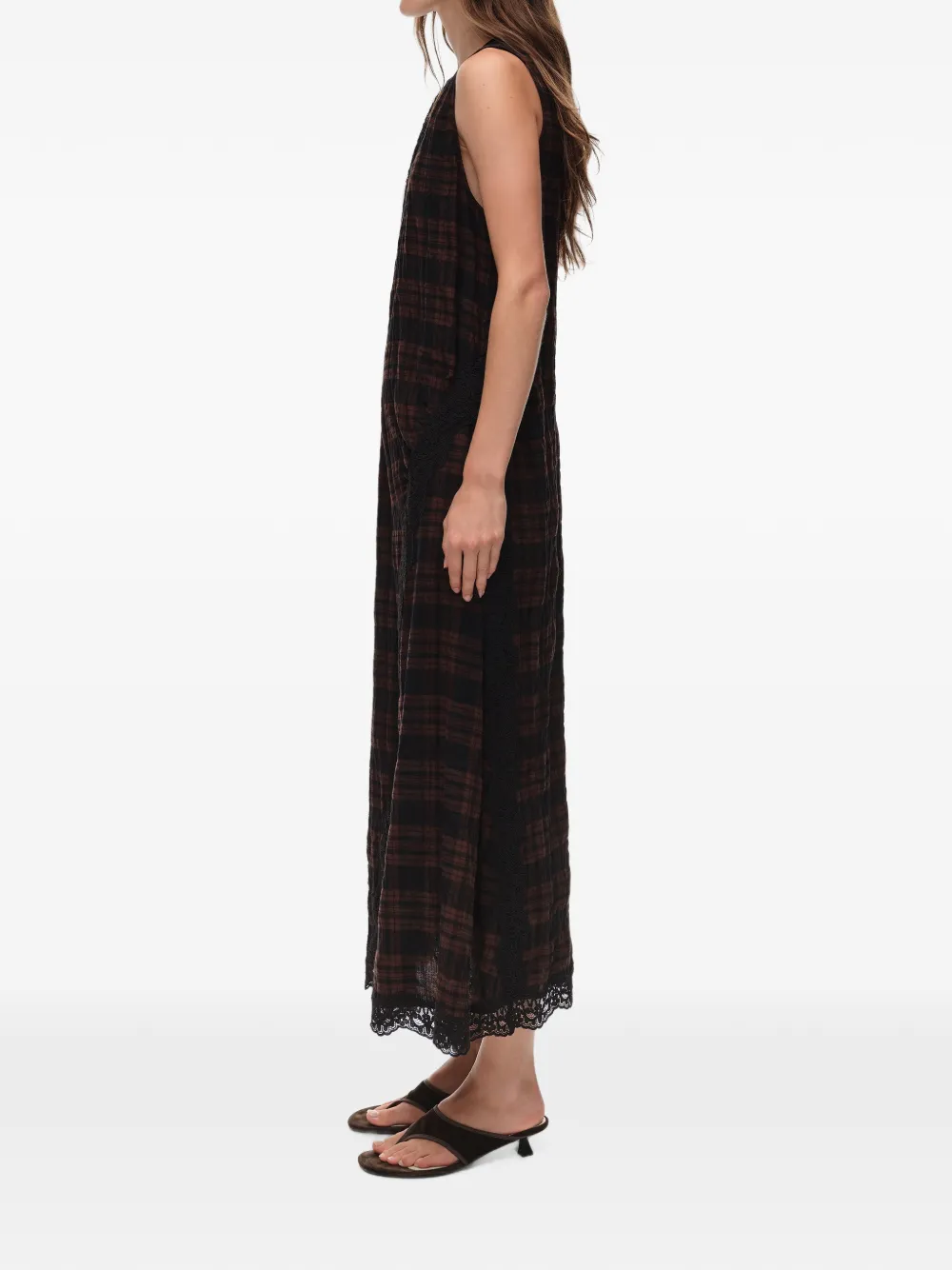 BIMBA Y LOLA Geruite midi-jurk met kanten details Bruin