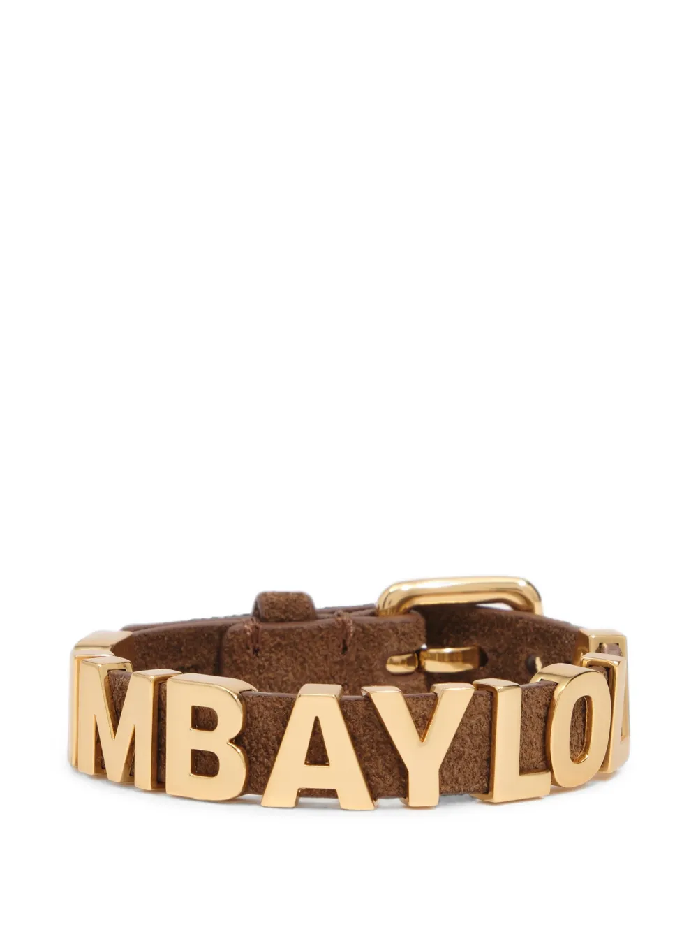BIMBA Y LOLA Bracciale con logo color oro e tracolla in pelle scamosciata marrone