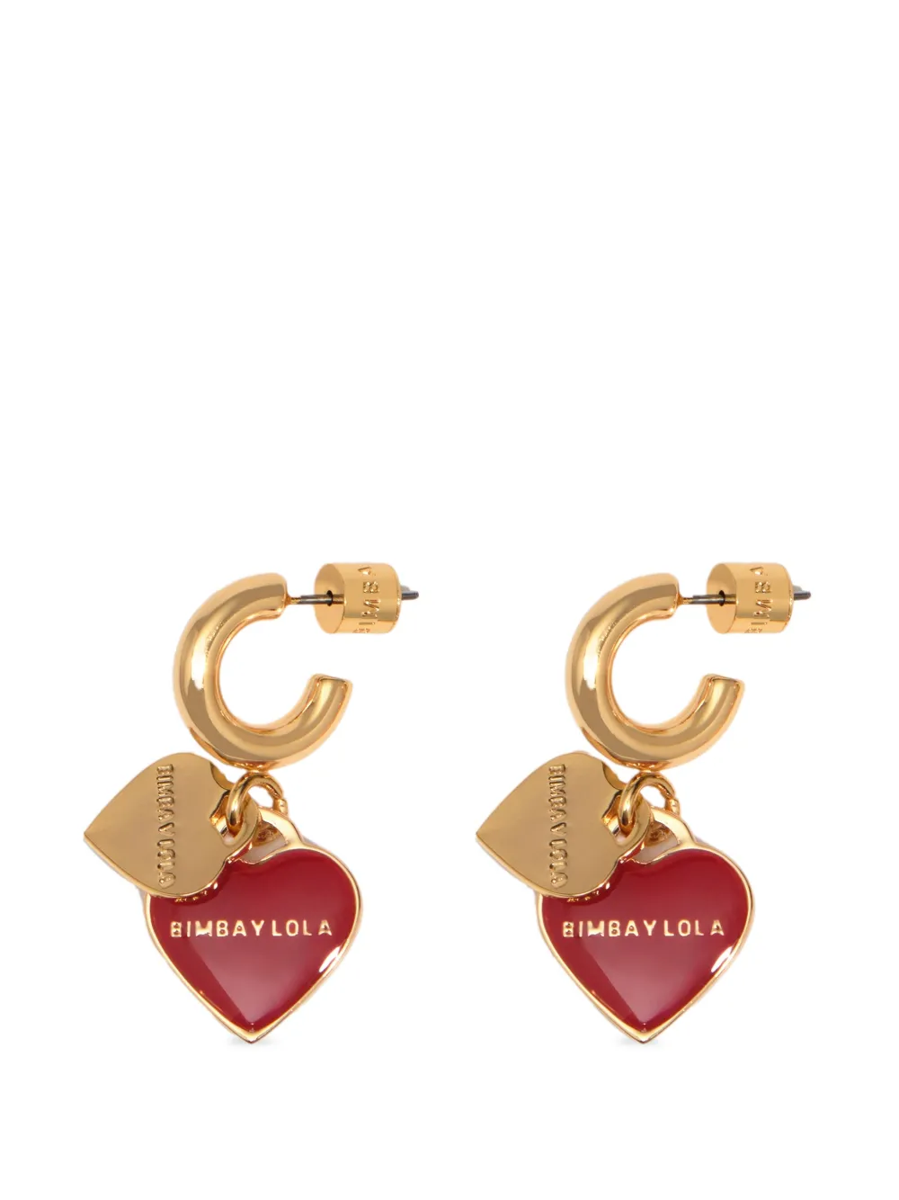 BIMBA Y LOLA créoles avec logo double cœur en rouge foncé - Or