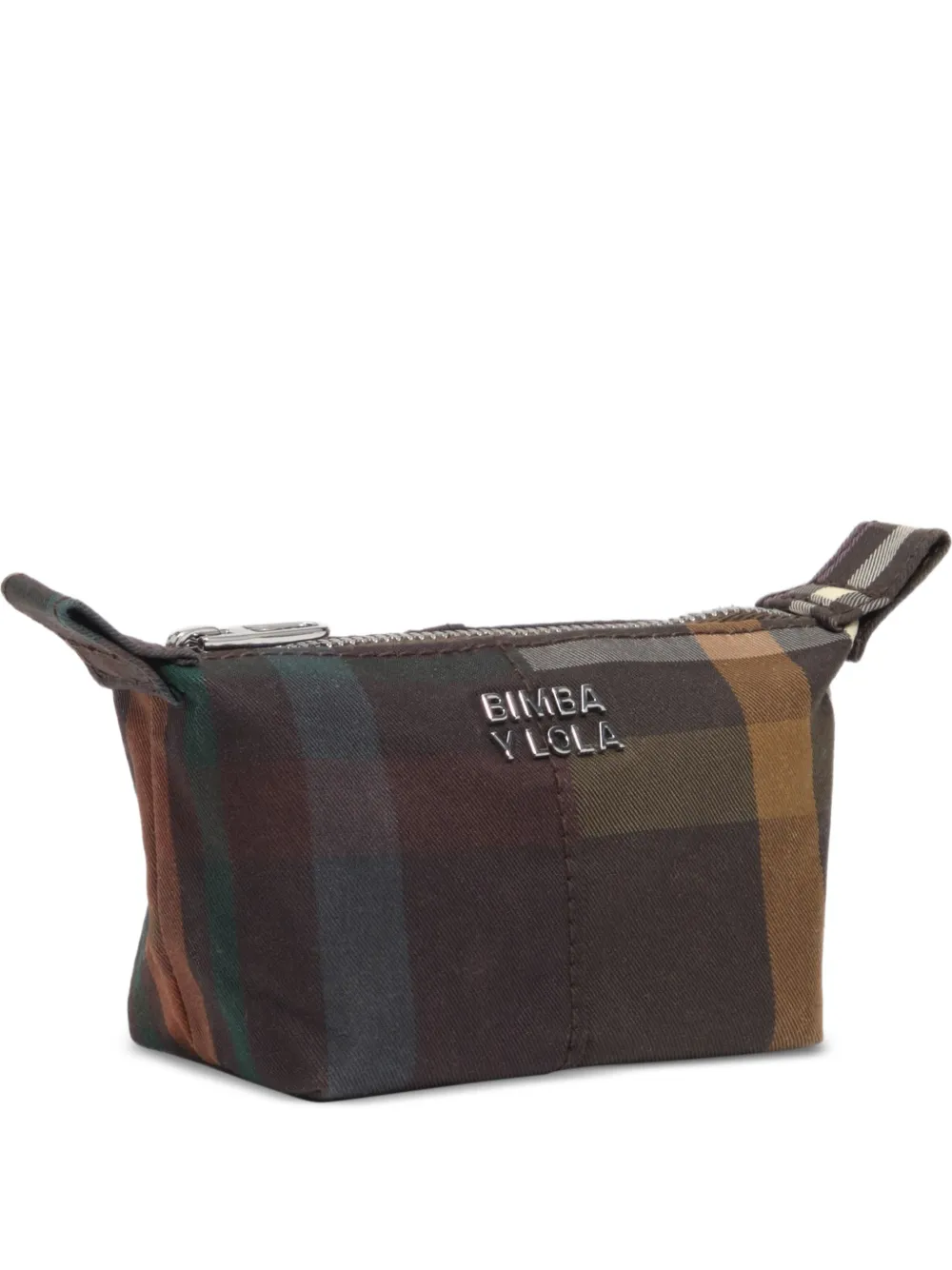 BIMBA Y LOLA coated chocolate green tartan Trapecio coin purse - Marrone