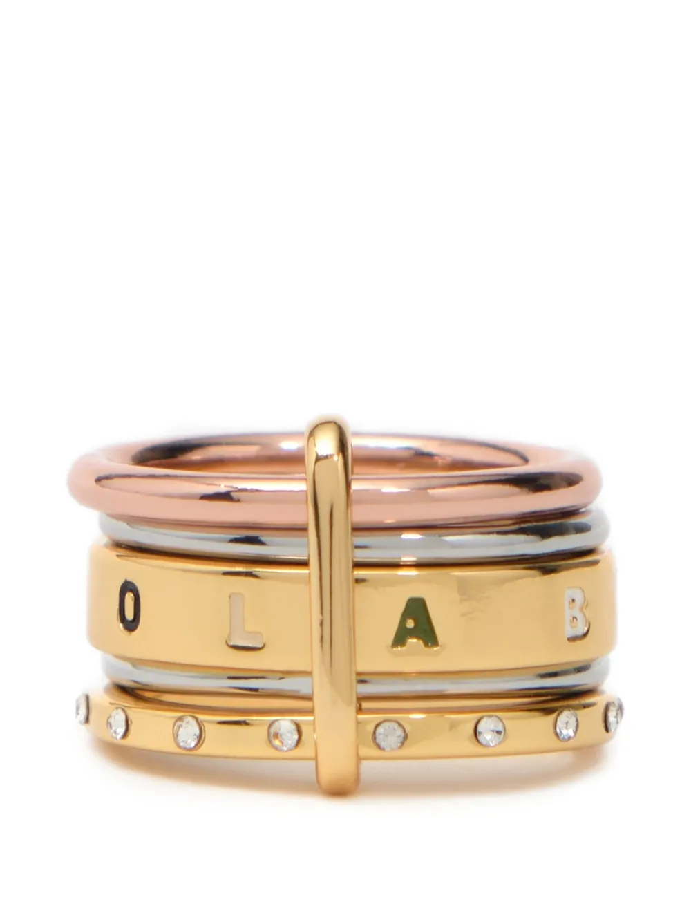 BIMBA Y LOLA multi-gold metal banded ring with multicolored logo crystals - Oro