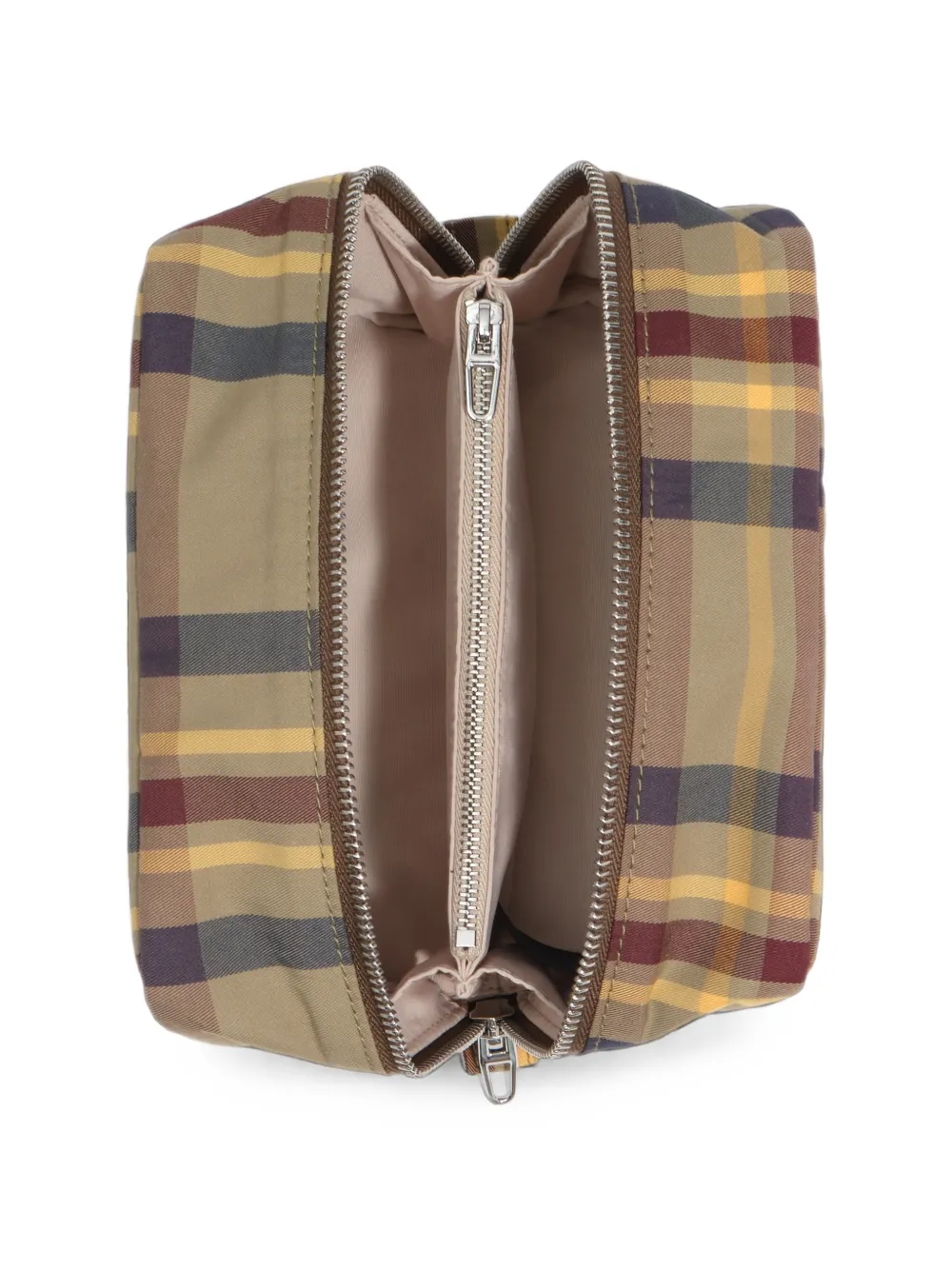 BIMBA Y LOLA Kleine make-up tas met tartan ruit en jacquard Beige
