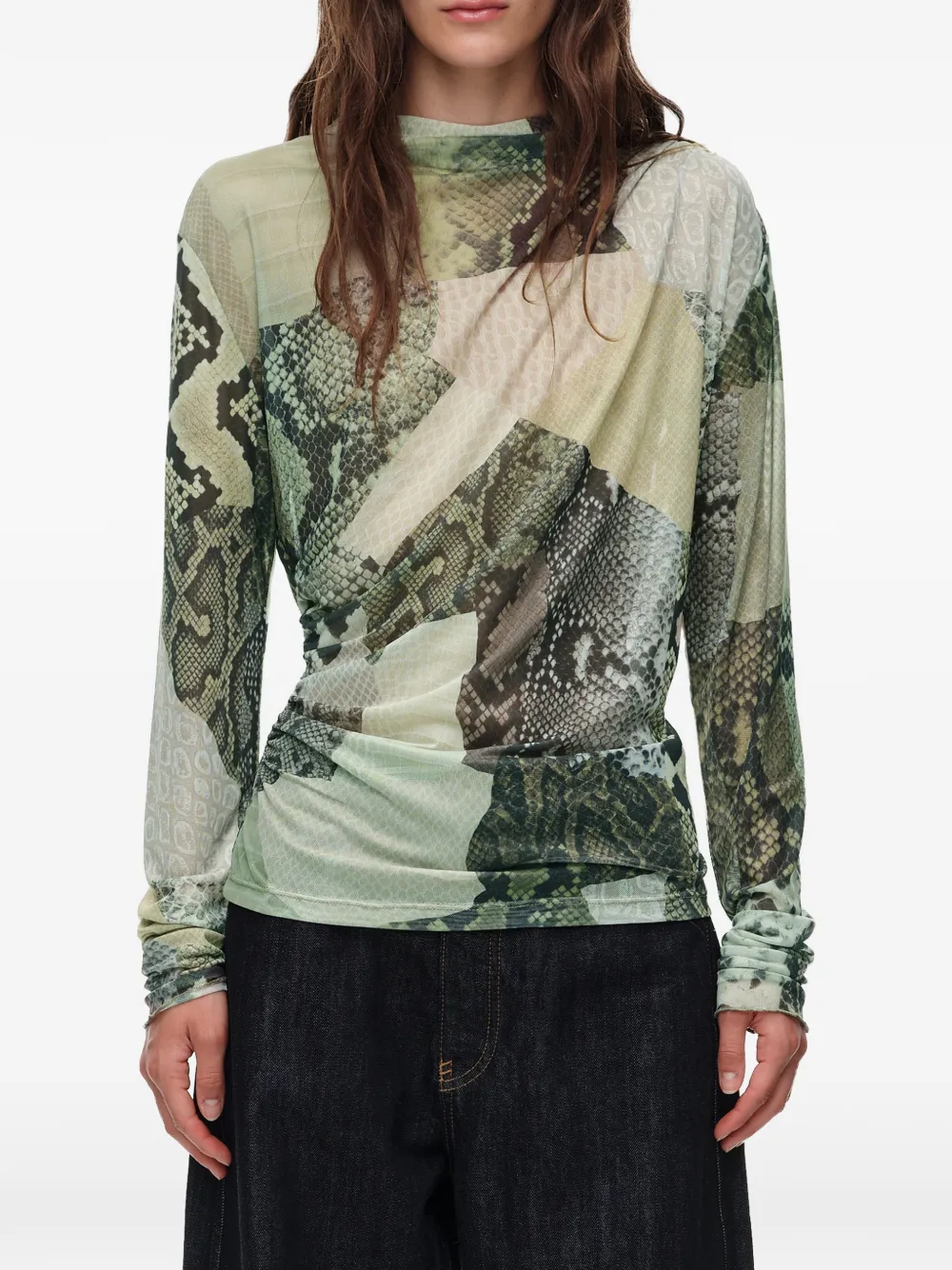 BIMBA Y LOLA Tulen T-shirt met ruches en slangenpatchwork Groen