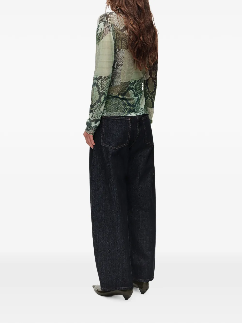 BIMBA Y LOLA Tulen T-shirt met ruches en slangenpatchwork Groen