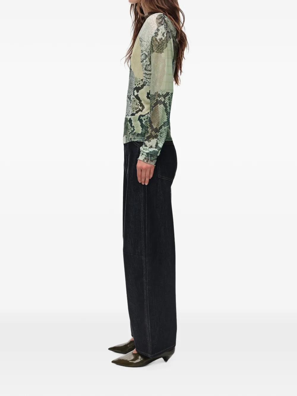 BIMBA Y LOLA Tulen T-shirt met ruches en slangenpatchwork Groen