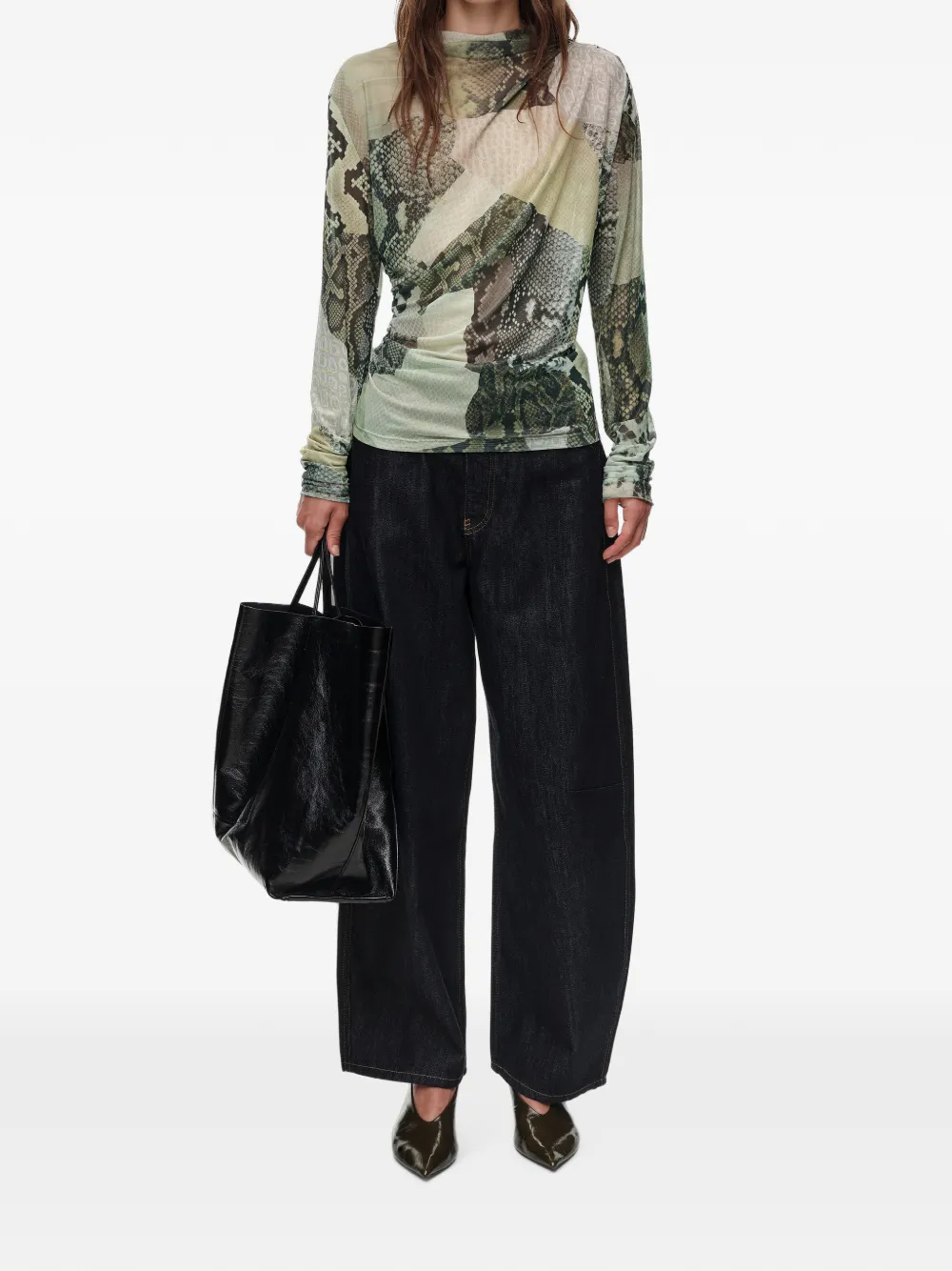 BIMBA Y LOLA Tulen T-shirt met ruches en slangenpatchwork Groen