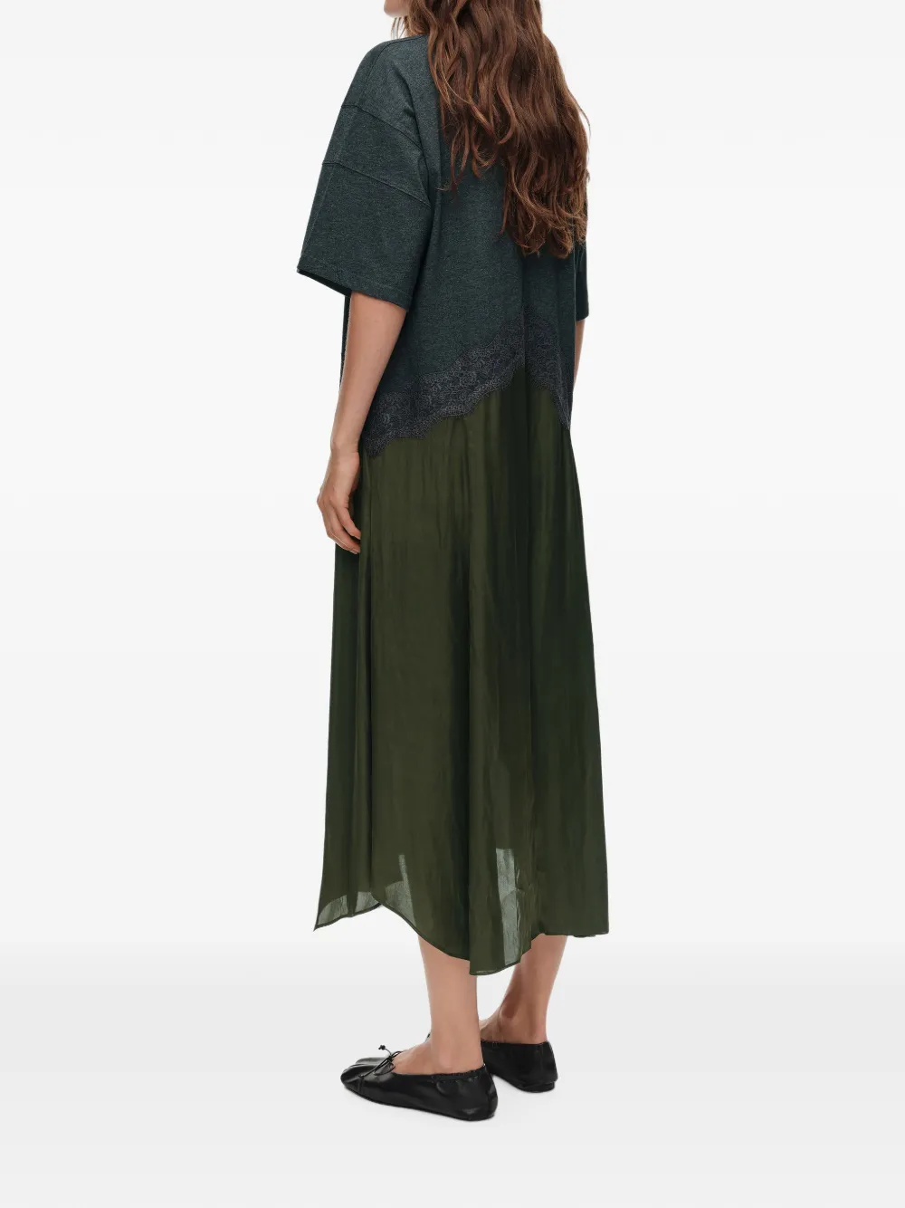 BIMBA Y LOLA Asymmetrische jurk van twee materialen Groen