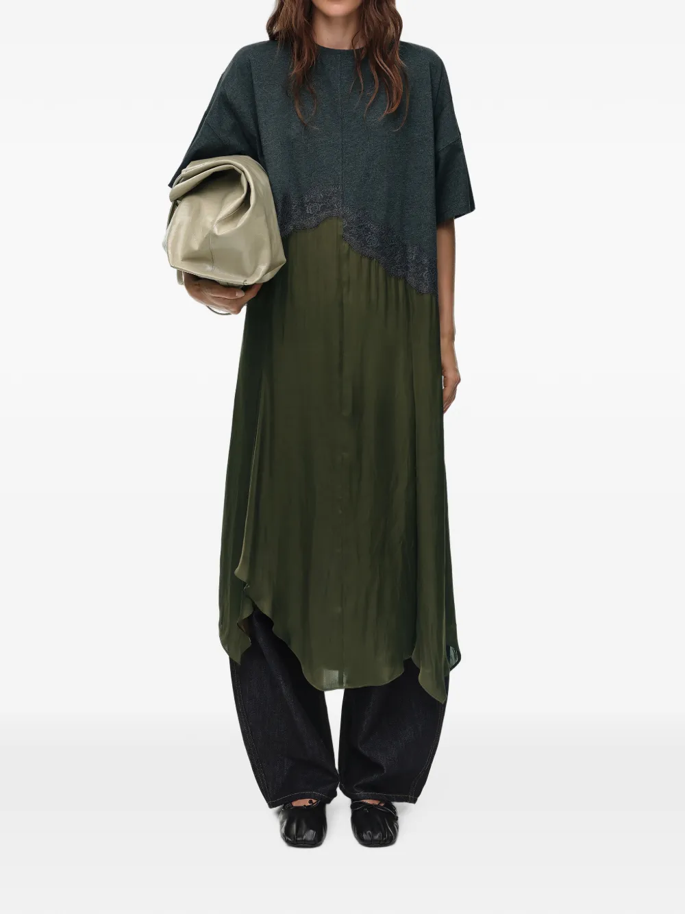 BIMBA Y LOLA Asymmetrische jurk van twee materialen Groen