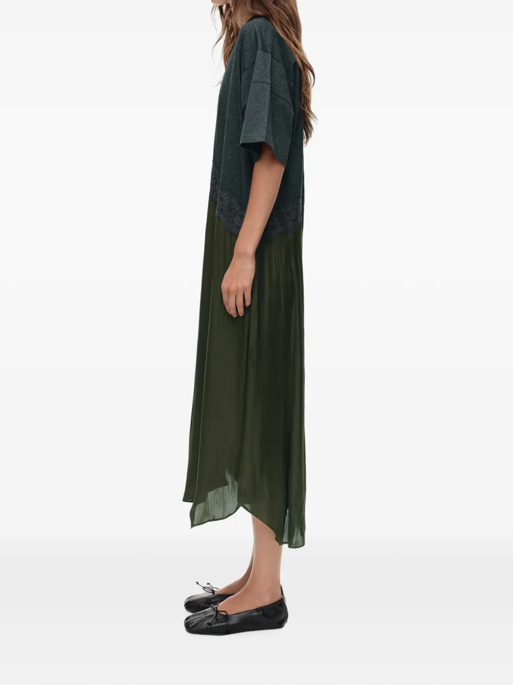 BIMBA Y LOLA Asymmetrische jurk van twee materialen Groen