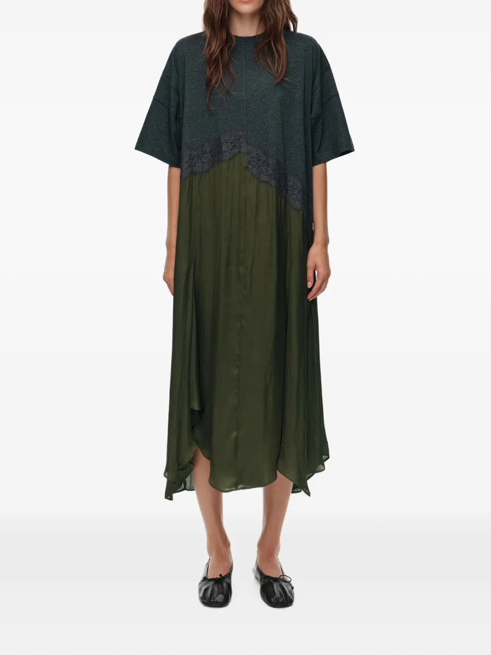 BIMBA Y LOLA Asymmetrische jurk van twee materialen Groen
