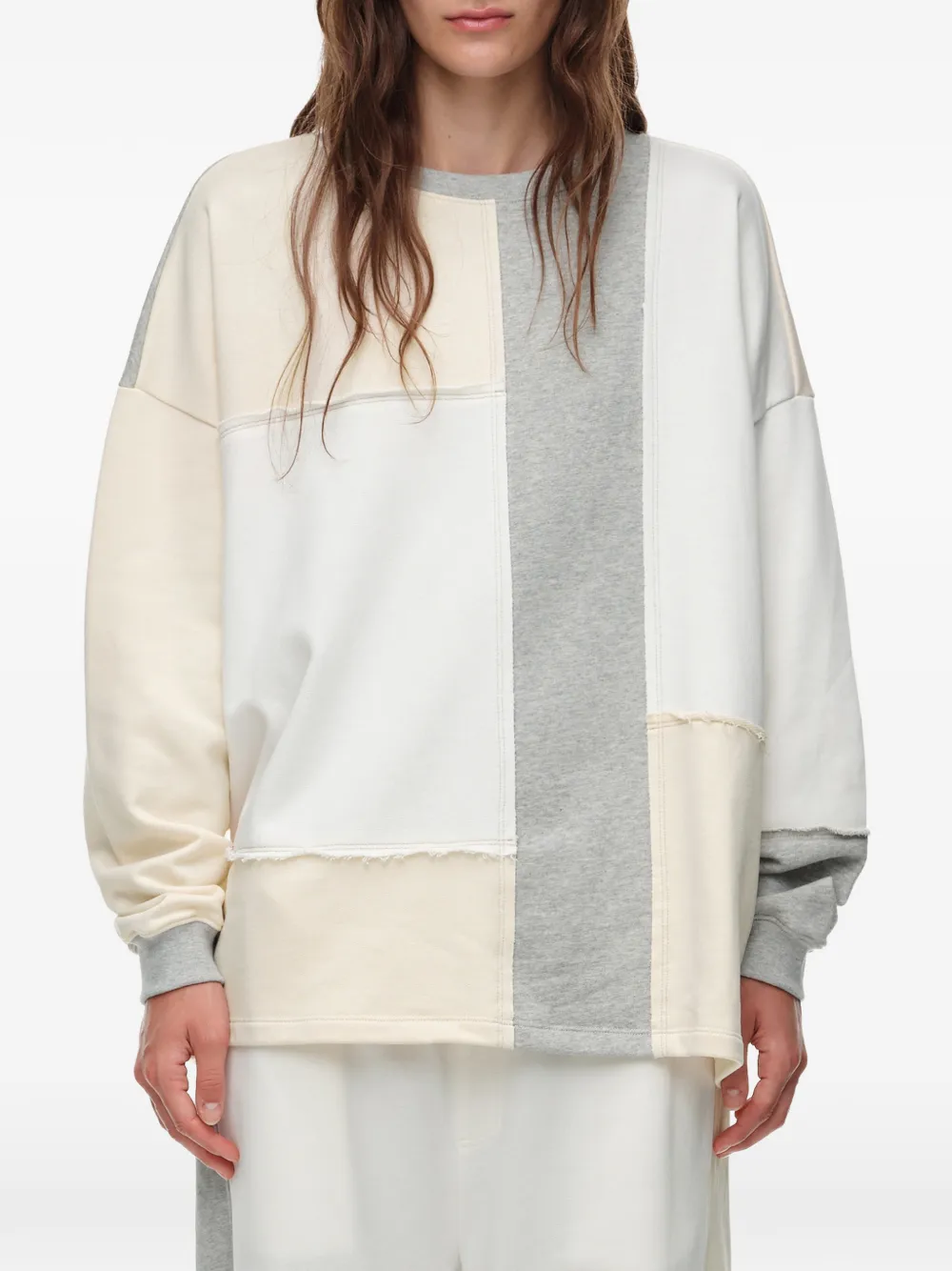 BIMBA Y LOLA Oversized katoenen sweater met patchwork Wit