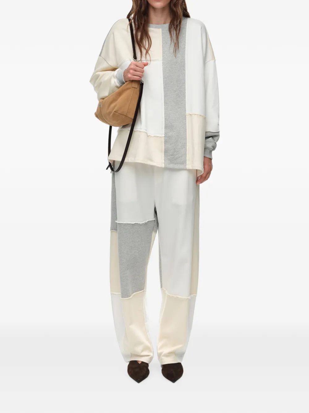 BIMBA Y LOLA Oversized katoenen sweater met patchwork Wit