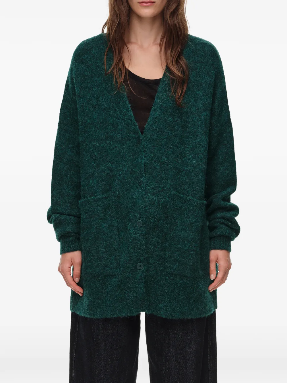 BIMBA Y LOLA long dark blue-green alpaca cardigan Groen