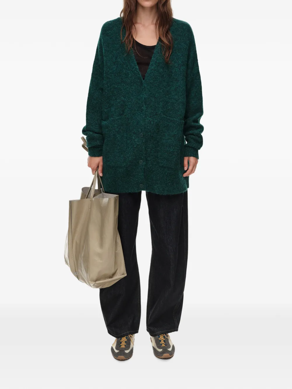 BIMBA Y LOLA long dark blue-green alpaca cardigan Groen