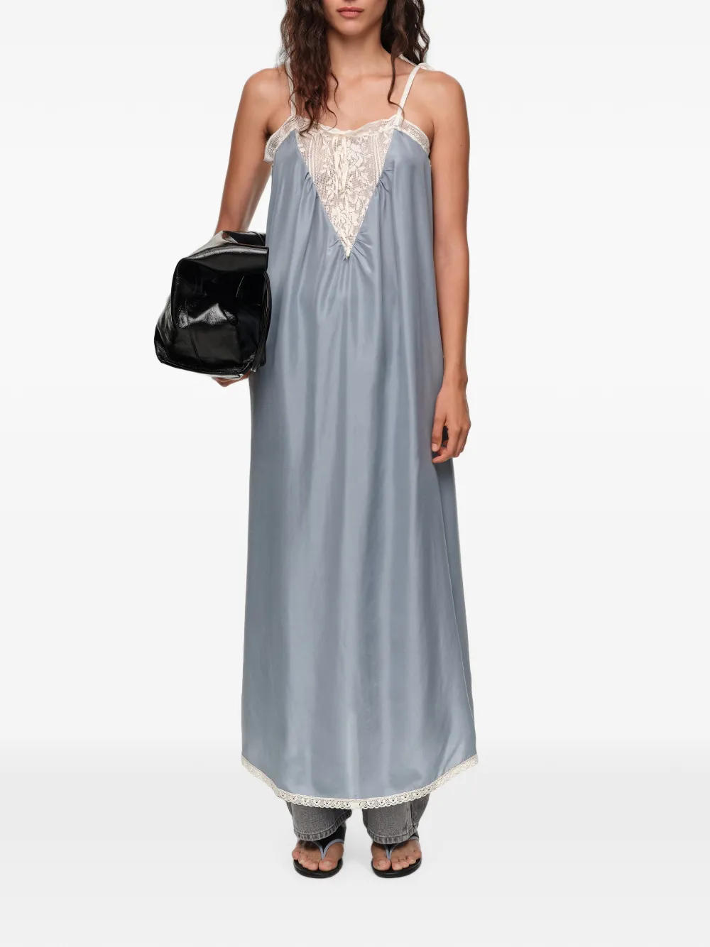 BIMBA Y LOLA Zijden jurk met kanten bandjes Blauw