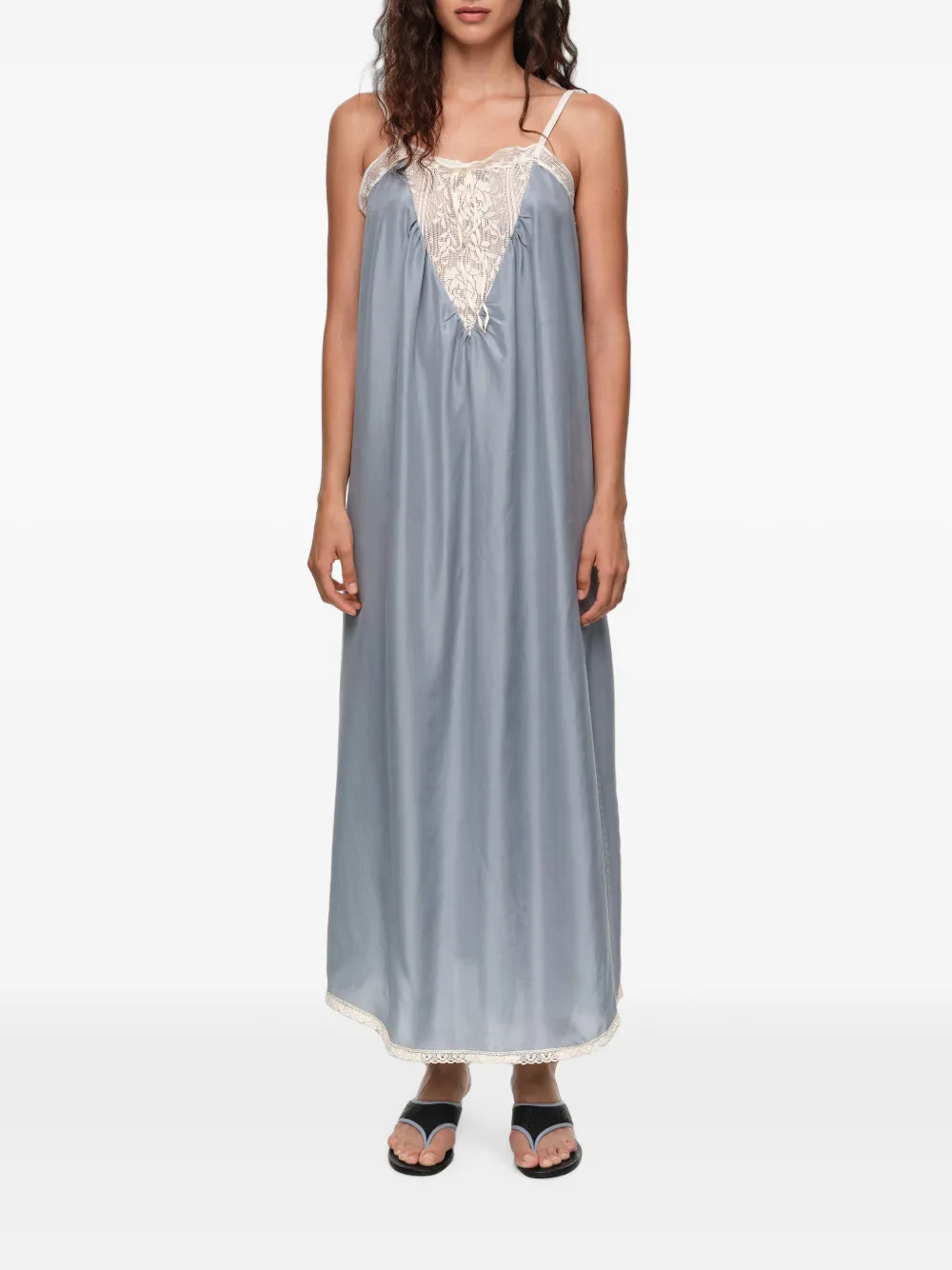 BIMBA Y LOLA Zijden jurk met kanten bandjes Blauw