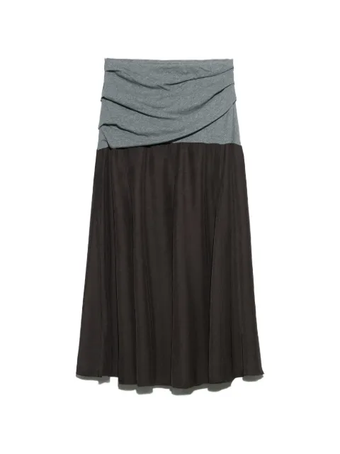 BIMBA Y LOLA gray melange and brown two-material gathered A-line skirt