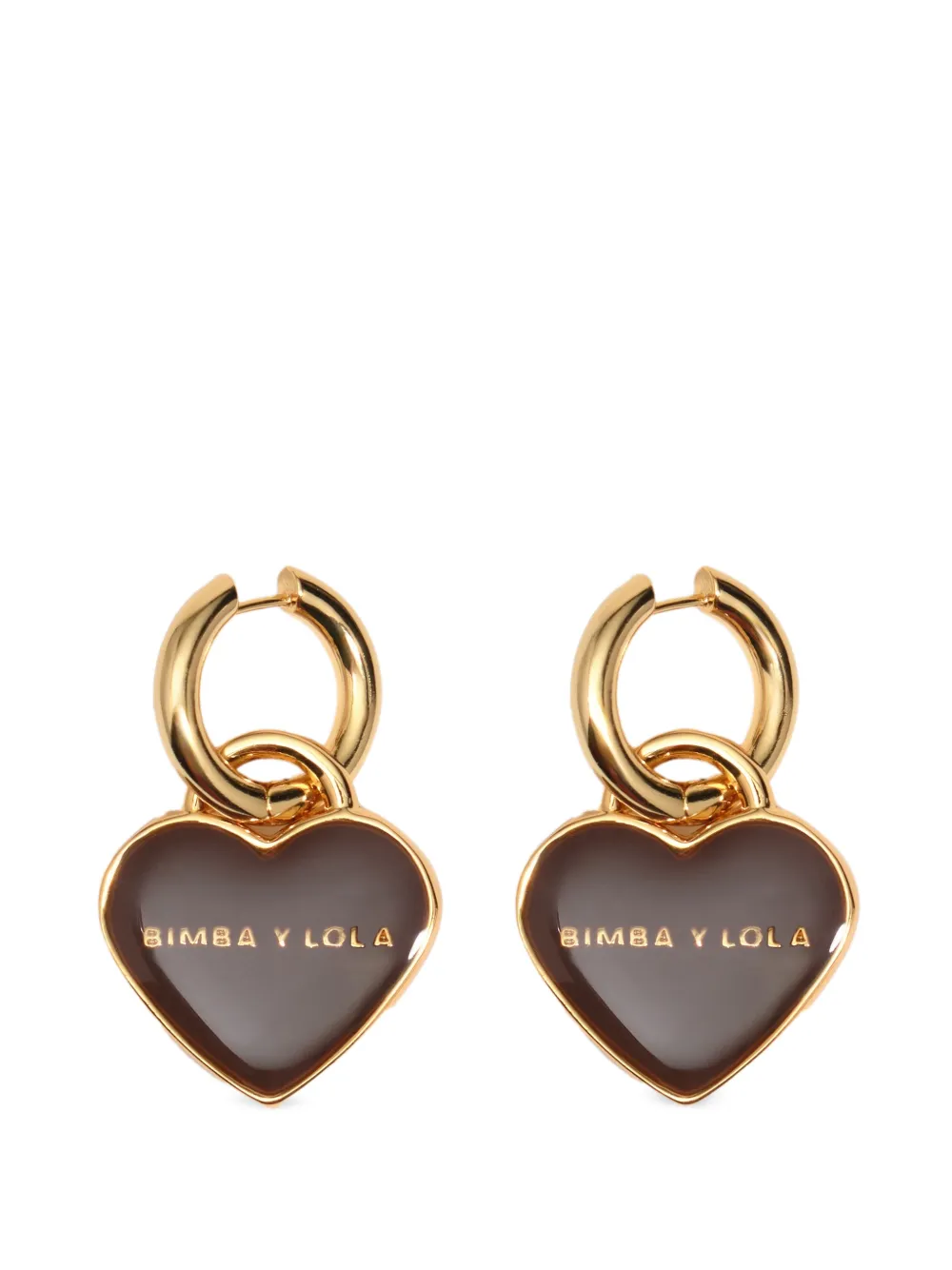 BIMBA Y LOLA créoles à logo cœur marron - Or