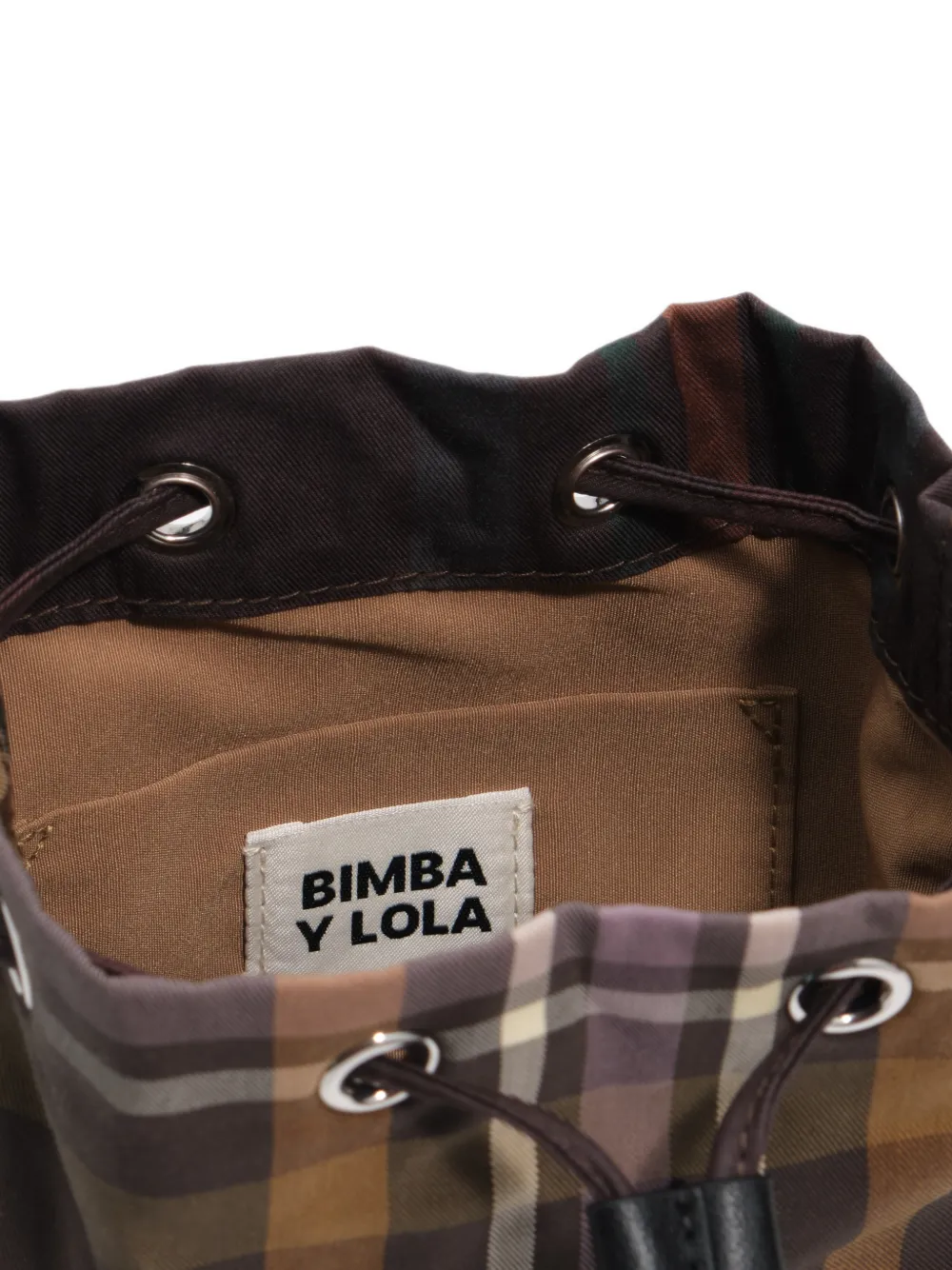 BIMBA Y LOLA Bucket-tas met gecoate Chocolate Green tartan-ruit Bruin