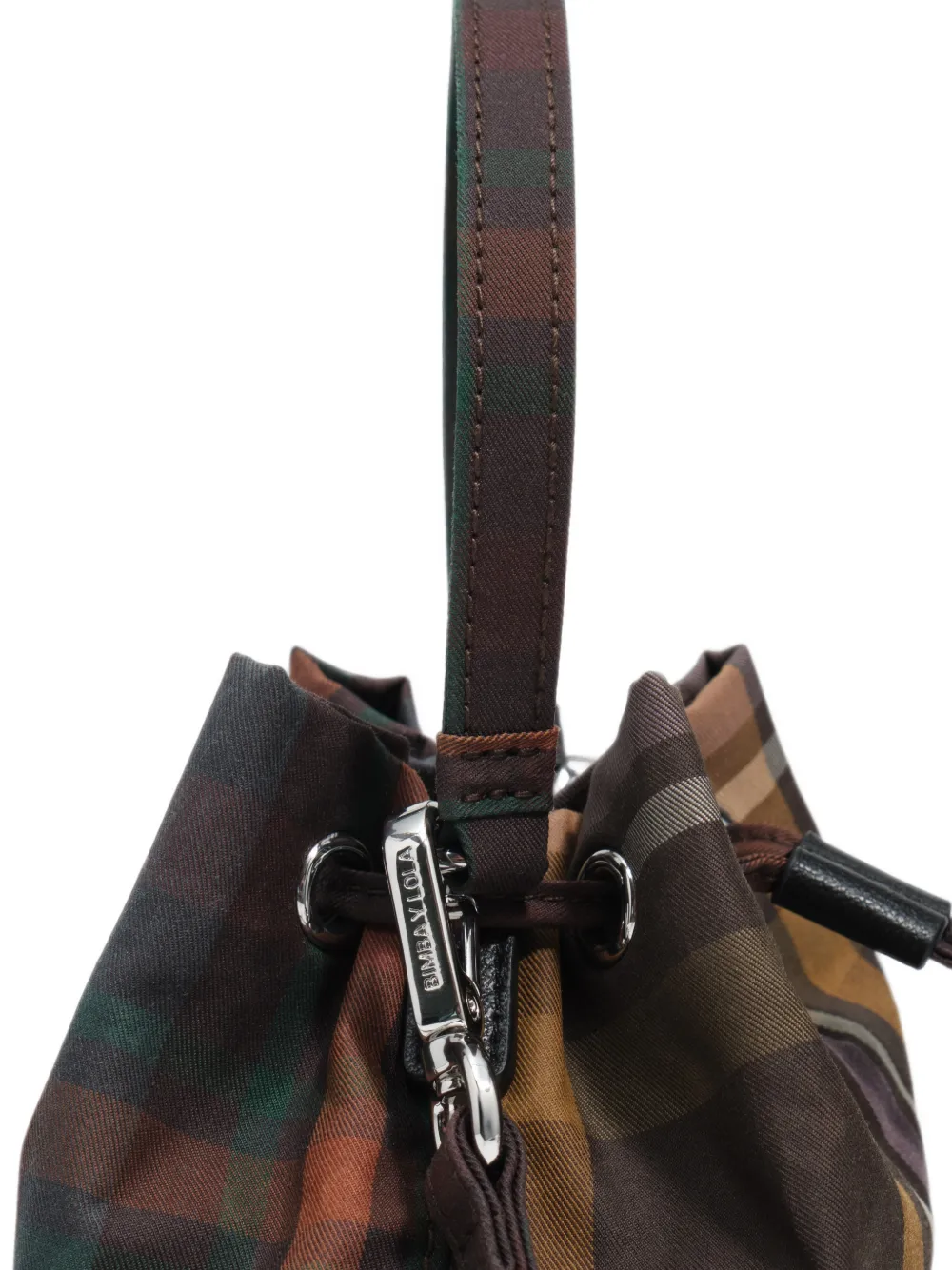 BIMBA Y LOLA Bucket-tas met gecoate Chocolate Green tartan-ruit Bruin