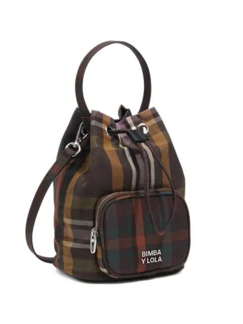 BIMBA Y LOLA coated chocolate green tartan bucket bag
