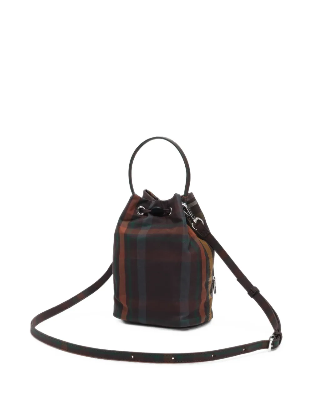 BIMBA Y LOLA Bucket-tas met gecoate Chocolate Green tartan-ruit Bruin
