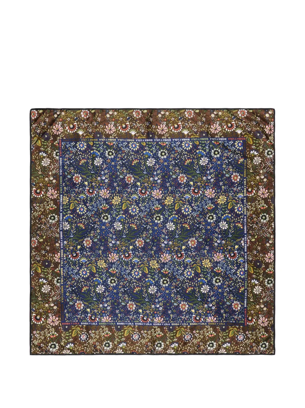 BIMBA Y LOLA navy blue floral scarf with frame and logos