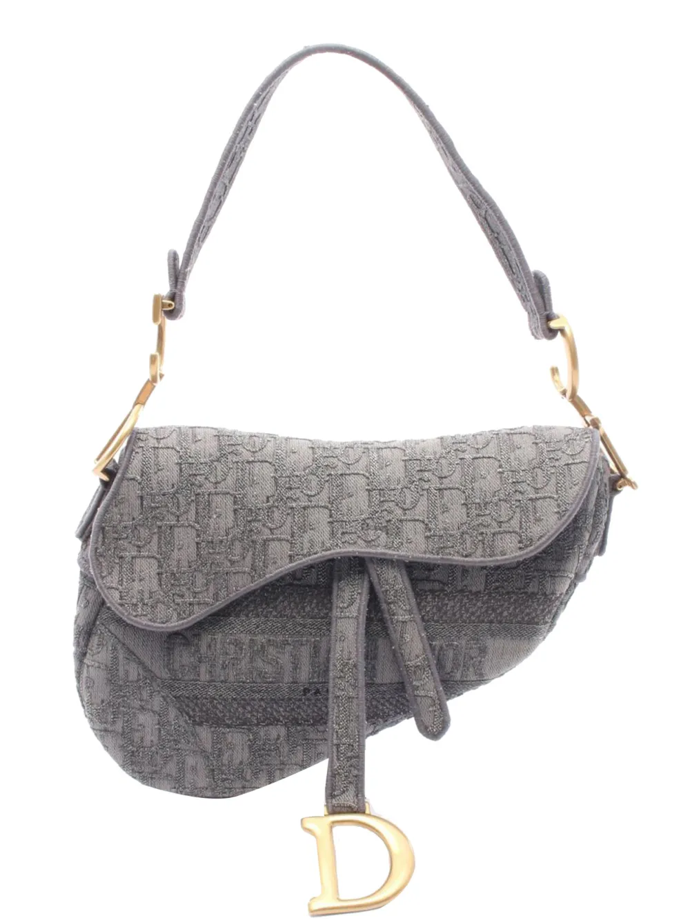 Christian Dior Pre-Owned 2000-2026 Oblique Denim Embroidered Saddle Bag shoulder bag - Grey