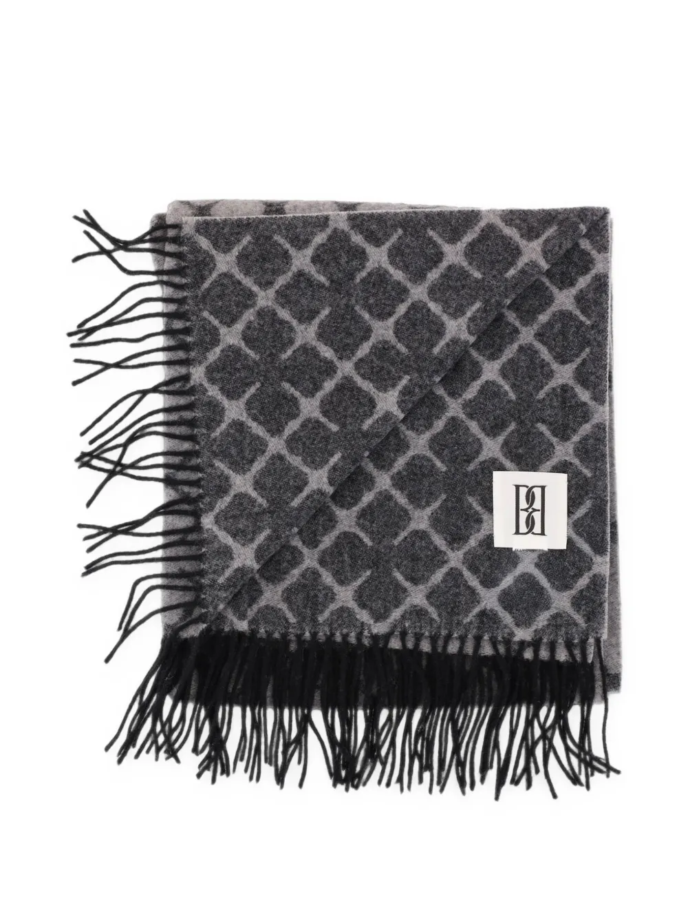 By Malene Birger Ortega sjaal met geometrisch patroon en franjerand Grijs