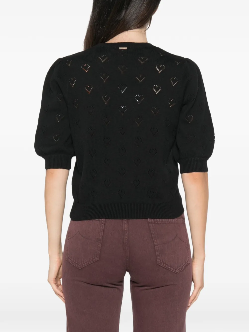 TWINSET Pointelle trui met korte mouwen en hart Zwart