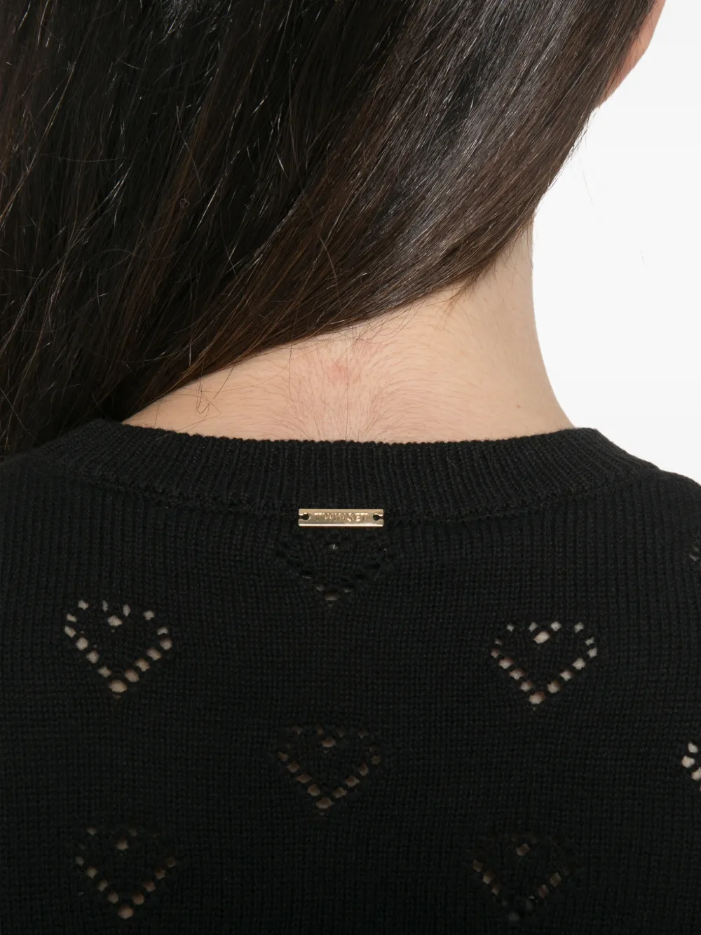 TWINSET Pointelle trui met korte mouwen en hart Zwart