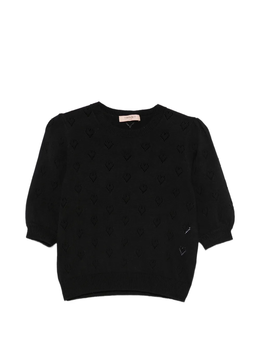 TWINSET heart-pointelle short-sleeve sweater - Nero