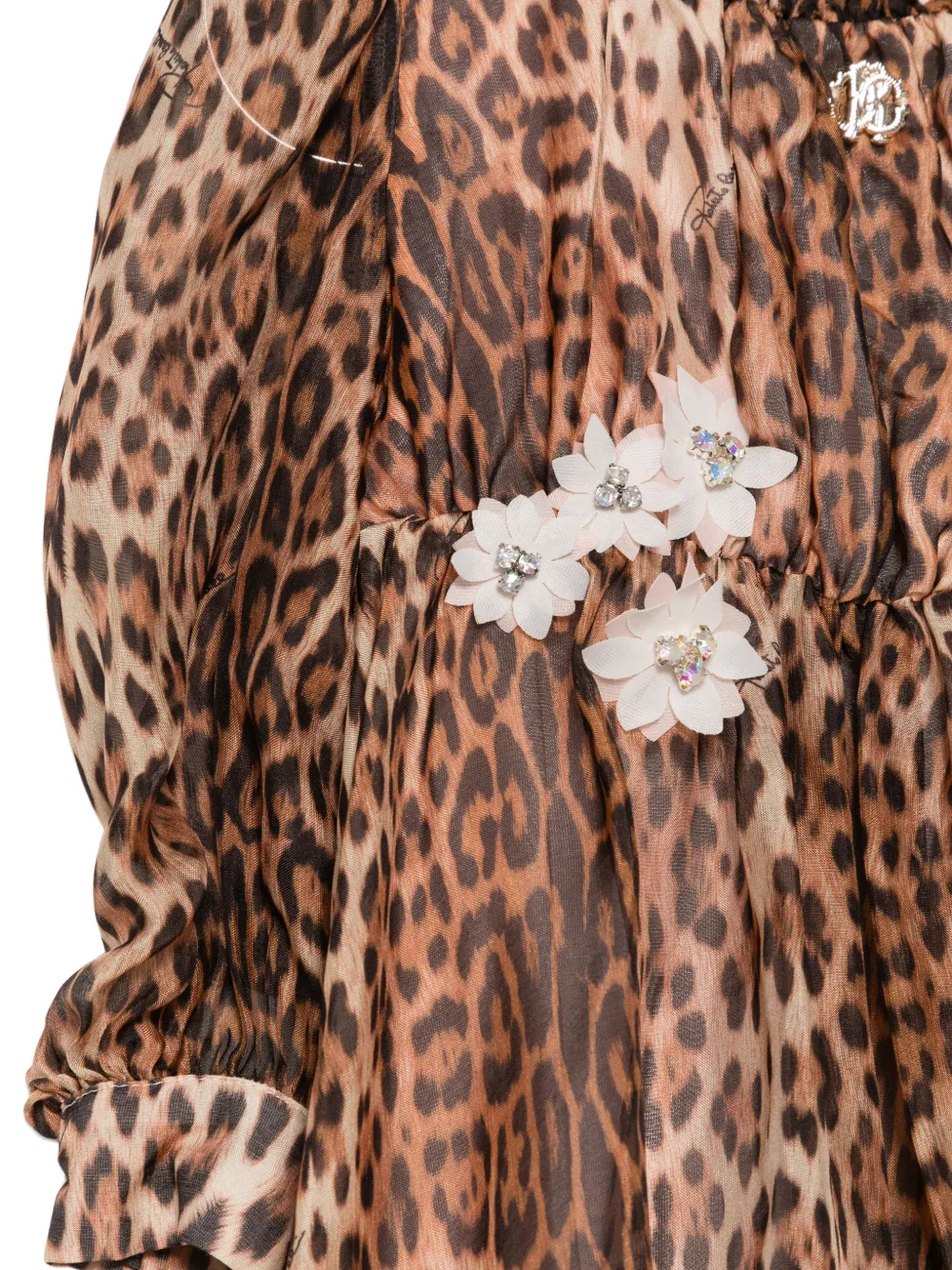 Roberto Cavalli Junior leopard-print floral-appliqué dress Bruin